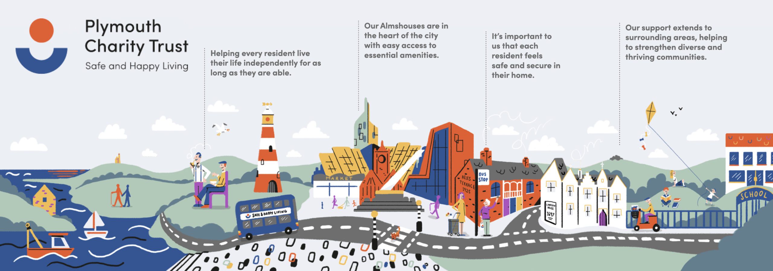 An illustrated background on Plymouth Charity Trust